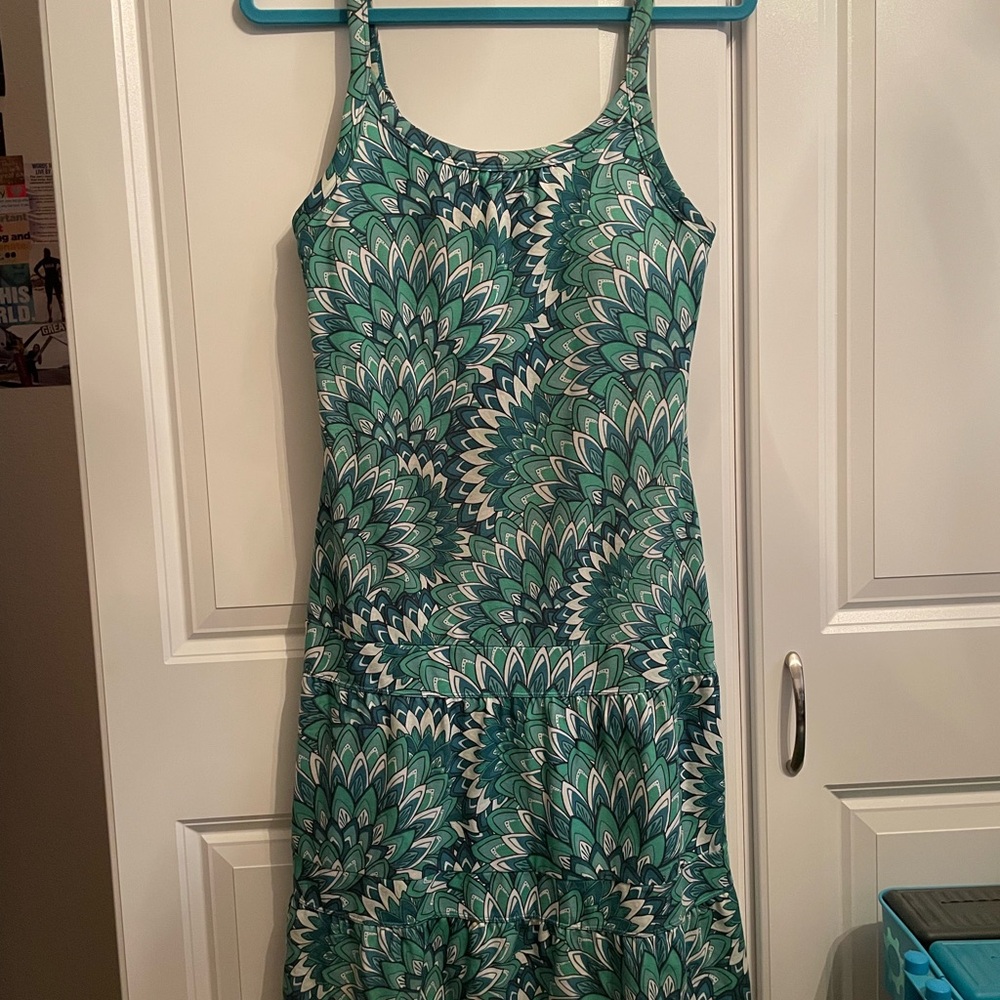 Prana Sleeveless Teal Floral Print Summer Dress - M Medium